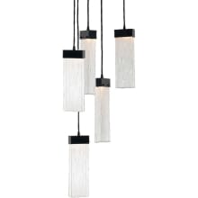 Parallel 19" Wide Artisan Crafted LED 5 Light Pendant with Hand Textured Glass