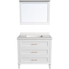 Delmont 36" Free Standing Single Basin Vanity Set with Cabinet, Stone Vanity Top and Framed Mirror and Stone Vanity Top