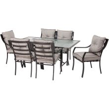 Lavallette 7-Piece Steel Framed Outdoor Dining Set with Tempered Glass Tabletop and Arm Chairs