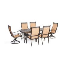 Manor 7-Piece Aluminum Framed Outdoor Dining Set with Umbrella Compatible Rectangular Aluminum Tabletop and Swivel Rocking Chairs