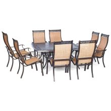 Manor 9-Piece Aluminum Framed Outdoor Dining Set with Umbrella Compatible Square Aluminum Tabletop and Arm Chairs
