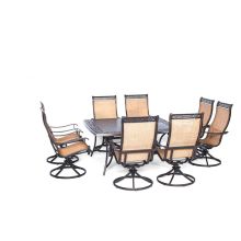 Manor 9-Piece Aluminum Framed Outdoor Dining Set with Umbrella Compatible Square Aluminum Tabletop and Swivel Rocking Chairs