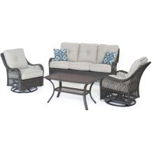 Orleans 4-Piece Steel Framed Resin Wicker Outdoor Conversation Set with Swivel Rocking Chairs and Tempered Glass Top Side Table