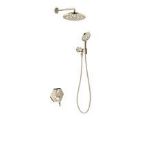 Locarno Thermostatic Shower System Trim with Integrated Volume Control, Diverter, 2.5 GPM Rain Shower Head and Hand Shower on Wall Mount - Less Valve