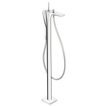 PuraVida Floor Mounted Tub Filler with 2.5 GPM Multi Function Hand Shower, 49" Techniflex Hose and Diverter Tub Spout Less Valve