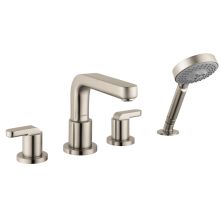 Metris S Deck Mounted Roman Tub Filler with Diverter, Metal Lever Handles and 2.0 GPM Multi Function Hand Shower Less Valve