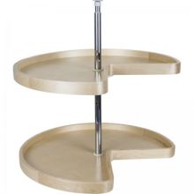 28" Kidney Two Shelf Banded Wood Lazy Susan Set