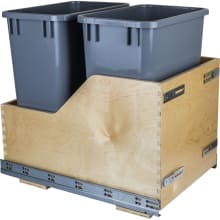 35 Quart Capacity Bottom Mount Double Bin Pull Out Trash Can with (2) Gray Cans and Soft Close Slides for 18" Base Cabinets