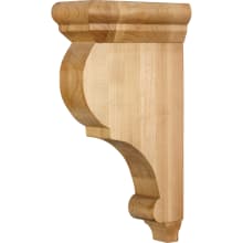 Smooth Traditional Carved Wood Corbel Bracket with Bullnose Top - 12"H x 3"W x 6-1/2"D