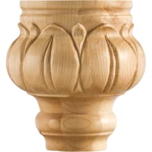 Unfinished Solid Wood Traditional Carved Leaf Furniture Cabinet Leg Bun Foot - 4-1/2"H x 4-1/2"D