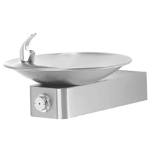 Barrier-free, stainless steel drinking fountain with a sculpted bowl.