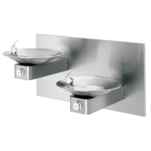 Hi-Lo Barrier-Free, Wall Mounted, Dual Stainless Steel Drinking Fountains with Back Panel.