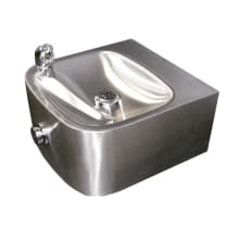 Single bubbler, wall mounted, stainless steel drinking fountain with satin finish and 100% lead free waterways.