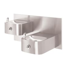 Freeze-Resistant, "Hi-Lo" Barrier-Free, Wall Mounted, Dual Satin Finish Stainless Steel Drinking Fountains with a Back Panel.