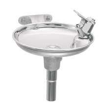 Single bubbler, wall mounted, drinking fountain with round stainless steel bowl.