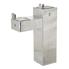 Hi-Lo barrier-free, two bubbler 11 gauge steel pedestal drinking fountain with galvanized finish.