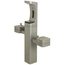 Hydration Floor Mounted Modular Outdoor Barrier-Free Bi-Level Pedestal Drinking Fountain and Bottle Filler Combo with Vandal Resistant Bubbler