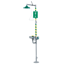 Combination emergency shower & eye/face wash with AXION MSR™ eye/face wash and shower head.