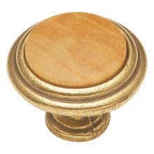 Woodgrain 1-1/4 Inch Stacked Round Mushroom Wood Cabinet Knob / Drawer Knob with Metal Frame Mount