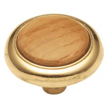 Woodgrain - 1-1/4 Inch Mushroom Wood Inlay Cabinet Knob / Drawer Knob with Metal Mount Setting