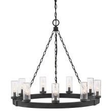 Sawyer 120v 9 Light 30" Wide Outdoor Wrought Iron Ring Chandelier with Seedy Glass Shades