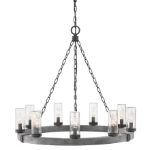 Sawyer 120v 9 Light 30" Wide Outdoor Wrought Iron Ring Chandelier with Seedy Glass Shades