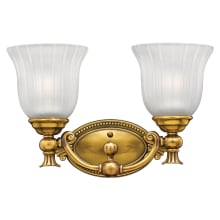 Francoise 2 Light 15" Wide Bathroom Vanity Light with Frosted Ribbed Glass