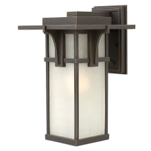 1 Light 15" Tall Outdoor Lantern Wall Sconce with Etched Seedy Shade from the Manhattan Collection