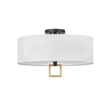 Link 18" Wide Galerie Semi-Flush Ceiling Fixture with Off White Linen Shade and Square Link
