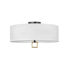 Link 24" Wide Galerie Semi-Flush Ceiling Fixture with Off White Linen Shade and Square Link