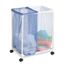 Dual Mesh Bag Hamper with Drawstring on PVC Frame with Wheels