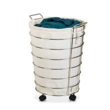 Steel Frame Hamper on Wheels with Natural Canvas Bag and Drawstring