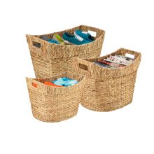3 Piece Water Hyacinth Tall Basket Set with Handles