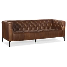 Nicolla 84" Wide Button Tufted Aniline Leather Upholstered Stationary Sofa
