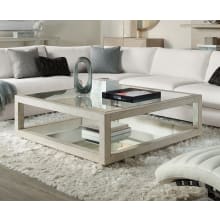 Cascade 52" Square Casual Luxury Cocktail Coffee Table with Burlap Wrap Accent and Tempered Glass Top