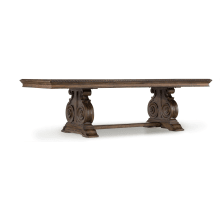 Rhapsody 88" to 128" Grand European Trestle Base Dining Table with (2) 20" Leaves