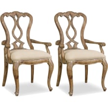 Chatelet Set of (2) 25" Wide Antique European Farmhouse Splat Back Arm Dining Chairs