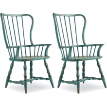 Sanctuary Set of (2) 25"W Rustic Farmhouse Spindle Back Vintage Blue Dining Chairs