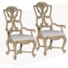Castella Set of (2) 27" Wide Classic European Carved Fret Back Formal Arm Dining Chairs