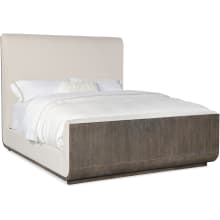 Modern Mood King Metal and Oak Panel Bed Frame with Upholstered Headboard