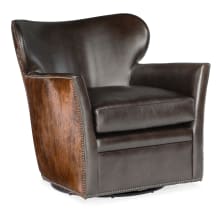 Kato Western 29" Wide Aniline Top Grain Leather Upholstered Living Room Swivel Arm Chair with Cow Hair on Hide Back