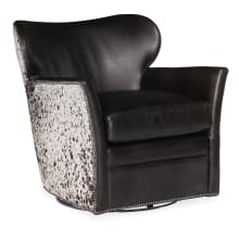 Kato 29" Wide Aniline Leather Upholstered Wing Back Swivel Arm Chair with Hair On Hide Back Exterior