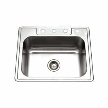 Glowtone 25" Single Basin Drop In 20-Gauge Stainless Steel Kitchen Sink with Sound Dampening Technology