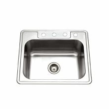 Glowtone 25" Single Basin Drop In 18-Gauge Stainless Steel Kitchen Sink with Sound Dampening Technology