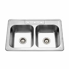 Glowtone 33" Double Basin Drop In 20-Gauge Stainless Steel Kitchen Sink with 50/50 Split and Sound Dampening Technology