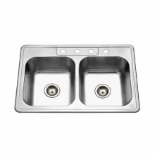 Glowtone 33" Double Basin Drop In 20-Gauge Stainless Steel Kitchen Sink with 50/50 Split and Sound Dampening Technology
