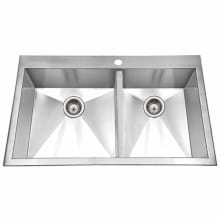 Bellus 33" Double Basin Drop In 18-Gauge Stainless Steel Kitchen Sink with 60/40 Split - Basket Strainer and Basin Rack Included