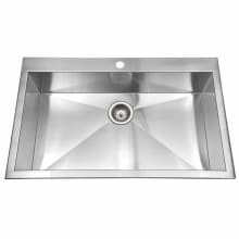 Bellus 33" Single Basin Drop In 18-Gauge Stainless Steel Kitchen Sink with Sound Dampening Technology - Basket Strainer and Basin Rack Included