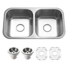 Belleo 31-1/2" Drop In Double Basin Stainless Steel Kitchen Sink with Basin Rack and Basket Strainer