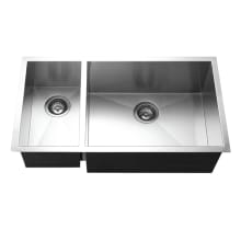 Contempo 33" Undermount Double Basin Stainless Steel Kitchen Sink with Basin Rack and Basket Strainer